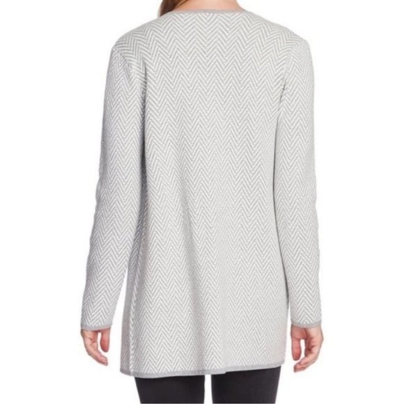 Vince Camuto Herringbone Open Front Cardigan Gray/White Size Medium Long Sleeve - Picture 3 of 17